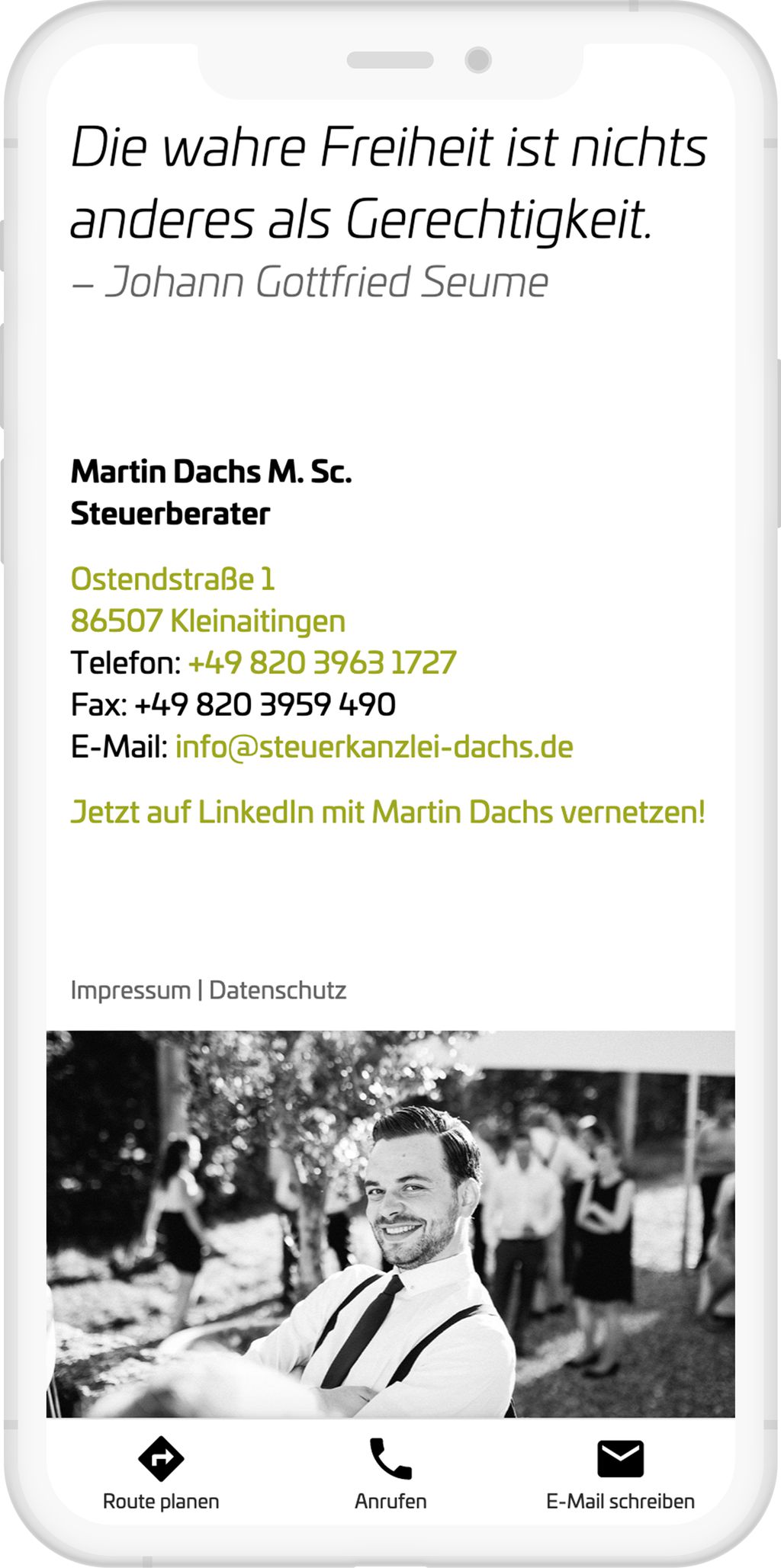 MockUp of the mobile version of the steuerkanzlei dachs website